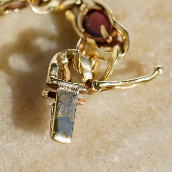 Rare Vintage Estate Fancy Woven 14K Oval Cabochon Gemstone Bracelet Unisex - Picture 6 of 6